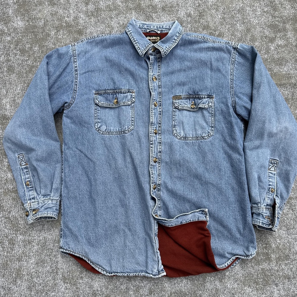 Guide Series Denim Shirt Mens Large Blue Fleece Lined Long Sleeve Work Western